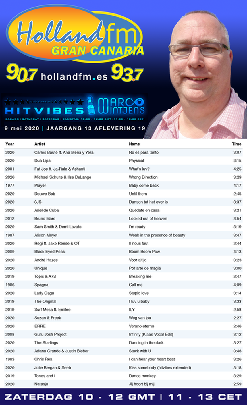 Playlist, HitVibes, 09-05-2020, Marco Wintjens, Holland FM